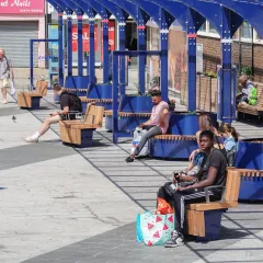Lean Green Circular Benches, Solid Skirt Curved Benches - Gravesend Bus Hub, Gravesend